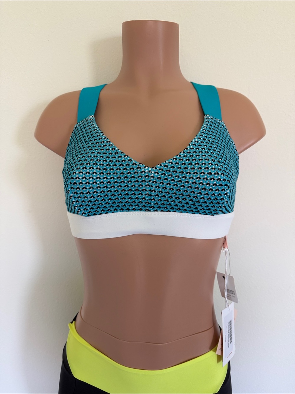Women’s Teal Mesh Crop Sports Bra with White Band size 3 – large made in Italy